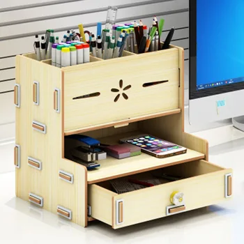 

Wooden Storage Box Bookends Multifunctional Desktop Rack Office Organizer S7