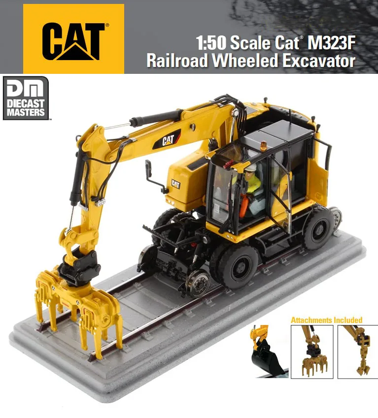 Il Nuovo Escavatore Gommato Ferroviario M323F In Scala 1/50 Include 3 Accessori Di Dm Diecast Master #85661