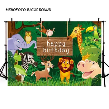 

Mehofoto Background Photography Jungle Safari Party Animals Cartoon Leaves Forest Photo Backdrop Birthday Party Photocall Studio