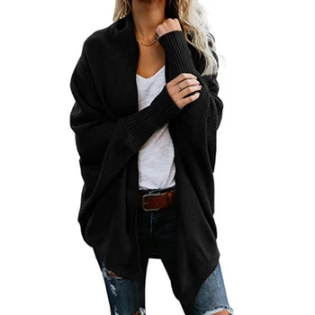 

Women Casual Workwear Open Front Tops Fashion Cotton Blend Street Solid Batwing Sleeve Soft Autumn Winter Knitted Sweater Warm