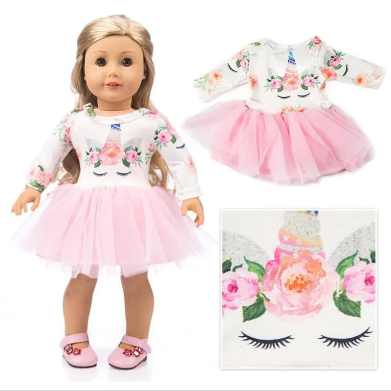 Подходит 18 дюймов 43cmDoll одежда новорожденный новый ребенок кукла Единорог лист