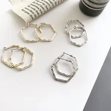 Нестандартные полые геометрические серьги с холодным ветром, женские персональные многоугольные серьги 925, серьги для пирсинга уха, клипса, кольцо для ушей
