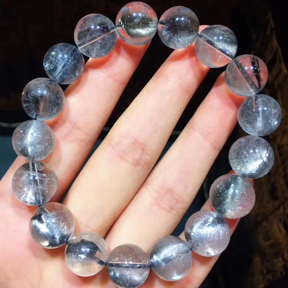 

12.5mm Natural Silver Rutilated Quartz Bracelet Jewelry For Women Men Clear Stone Round Beads Crsytal Fashion Bracelet AAAAA