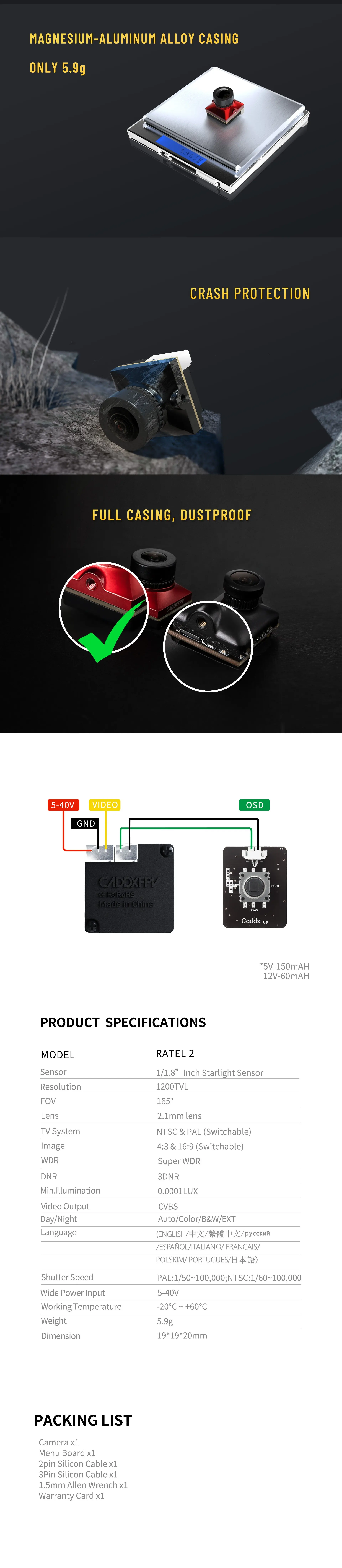 Ratel 2    caddxfpv micro size starlight low latency freestyle FPV camera