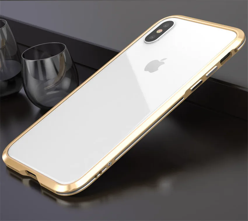 Чехол для iPhone XS Max, металлическая рамка, двойной цвет, алюминиевый бампер, защитный чехол для iPhone X iPhone XS, чехол - Цвет: gold silver