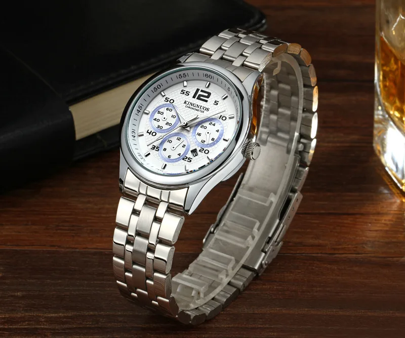 

KINGNUOS Watch Men's Brand Luxury Advanced Unique Calendar Steel Waterproof Quartz Relogio Masculino