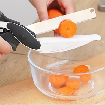 

High Quality Smart Clever Cutter 2 In 1 Cutting Board Utility Stainless Steel Vegetable Chef Knife Portable Kitchen Food Scissor