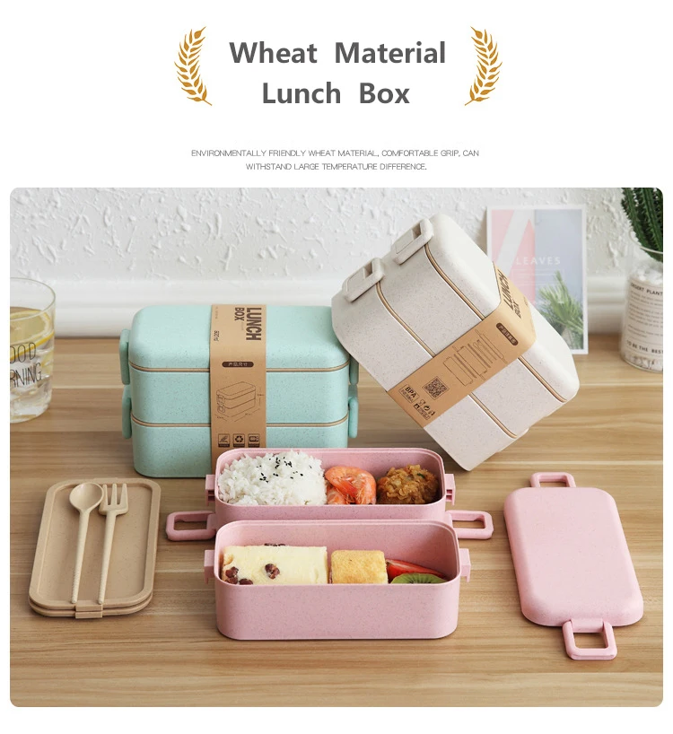 Зеленый/розовый/бежевый Ланч-бокс, столовая посуда, портативный пластиковый набор экологически чистой посуды, контейнер для еды для детей