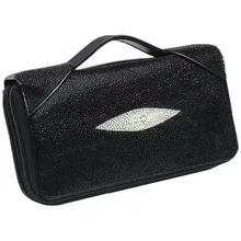 Authentic Genuine Stingray Leather Women's Handy Bag Exotic Skate Skin Zipper Closure Female Clutch Bag Female Large Card Purse