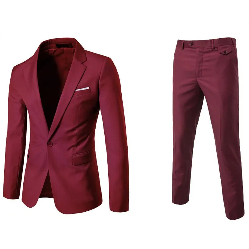Пиджак+ брюки+ жилет) роскошный мужской свадебный костюм, мужские блейзеры, приталенные костюмы для мужчин, деловой вечерний синий классический черный - Цвет: 2pcs Wine red