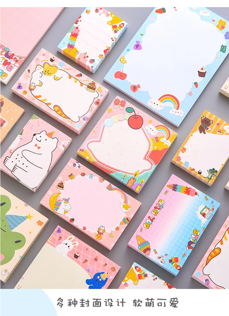 80Page Korean Notebook INS Wind Cartoon Animal Fruit Girl Pattern Horizontal Line Memo Pads Color N Message Cute Sticky Notes