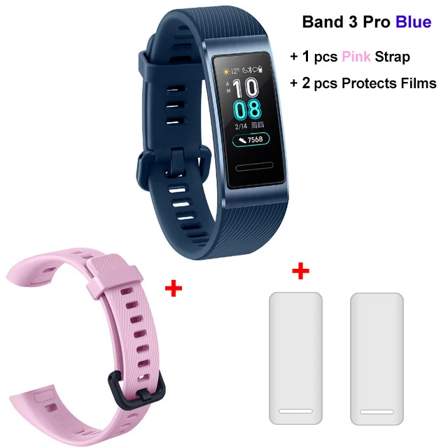 huawei Band 3 Pro gps смарт-браслет металлический Amoled 0,95 'полный цвет сенсорный экран для сердечного ритма сенсор плавание ход сна Браслет - Цвет: Films n Pink Strap