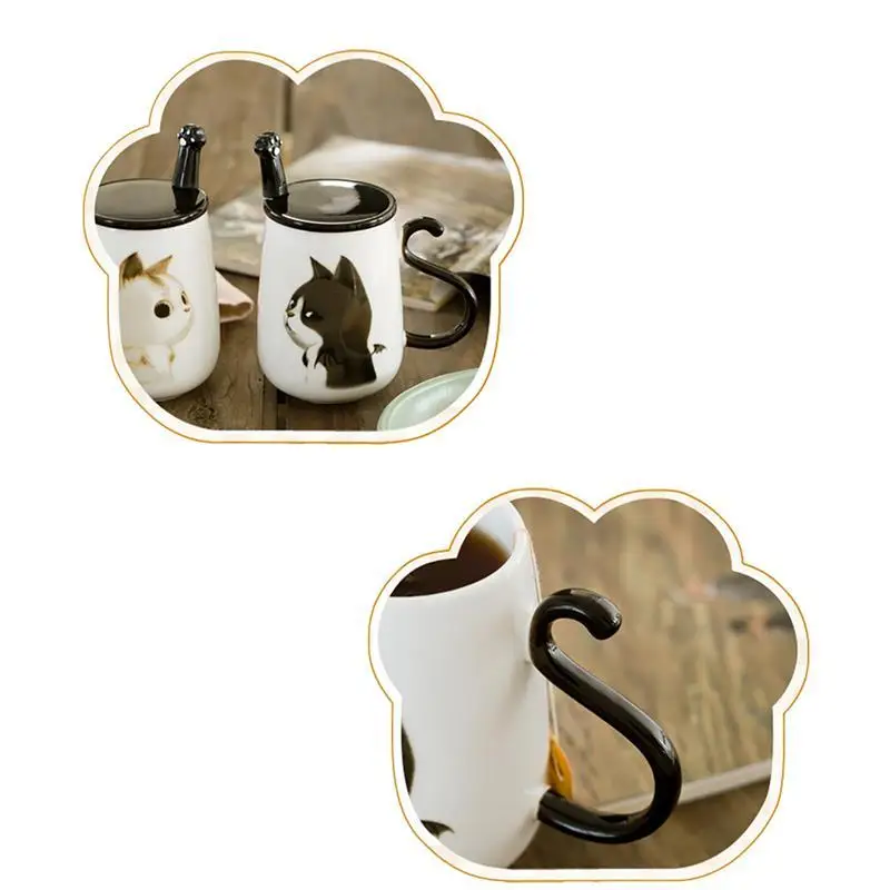 Керамическая кофейная кружка с милым рисунком кота с ложкой и крышкой, креативная большая кофейная кружка с здоровым котом 450 мл, чашка, кружка для путешествий