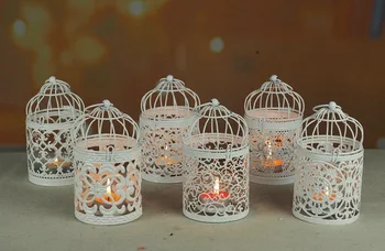 

Metal Bird Cage Wedding Candle Holder Vintage Small Lanterns for Candles Decor White Color Lantern Morocco 50XX018