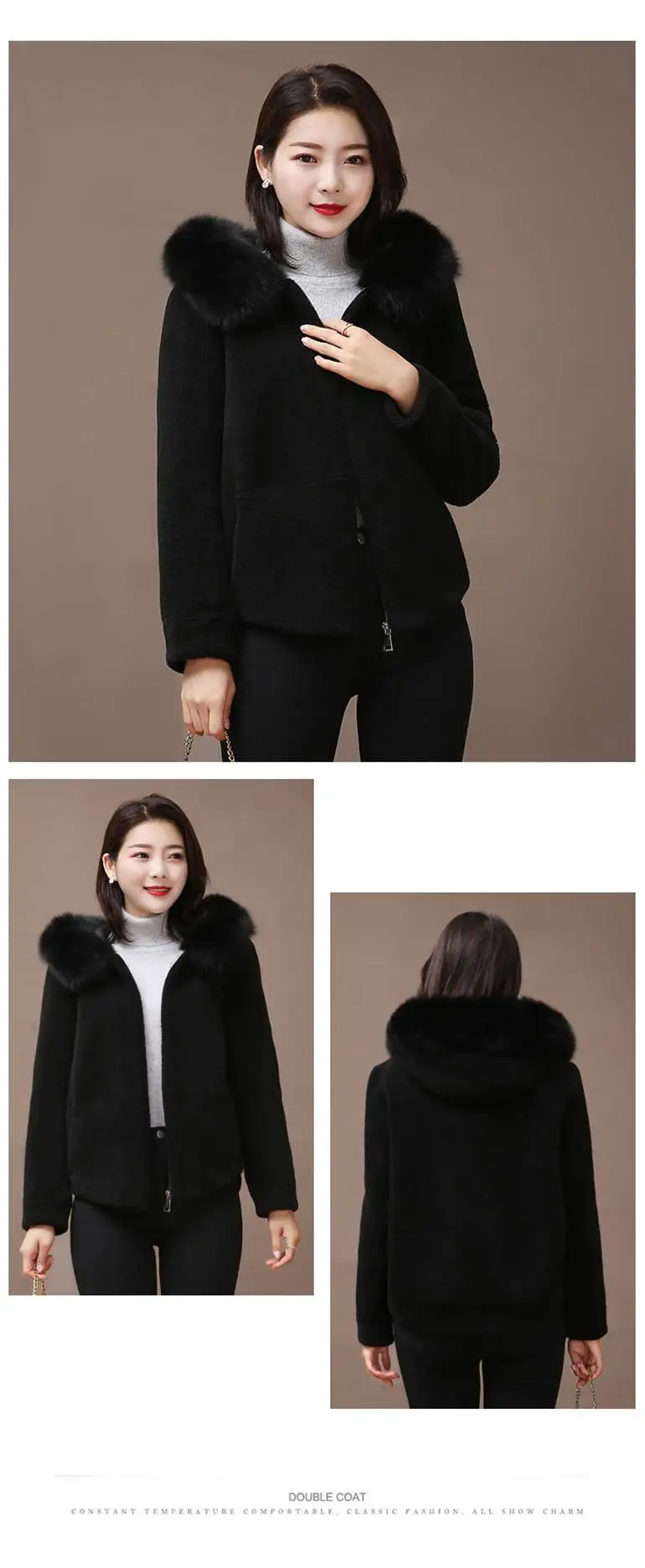 Женское зимнее пальто из натуральной шерсти с воротником из натурального Лисьего меха, женские теплые пальто с капюшоном, куртка для стрижки настоящей Овцы N232