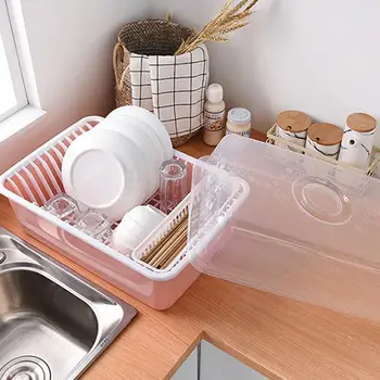 

Cupboard Plastic Kitchen Drain Dish Rack With Lid Tableware Cutlery Storage Box Put Dish Rack Drip Dish Rack Rack Dropshipping