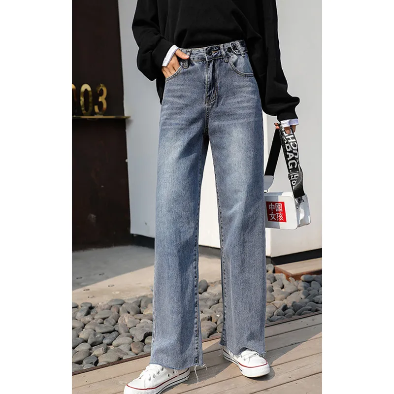 

JUJULAND Loose Vintage Woman Jeans Autumn Bleached Casual Boyfriend Curl Denim Wide Leg Pants Oversize High Waist Jean 9203