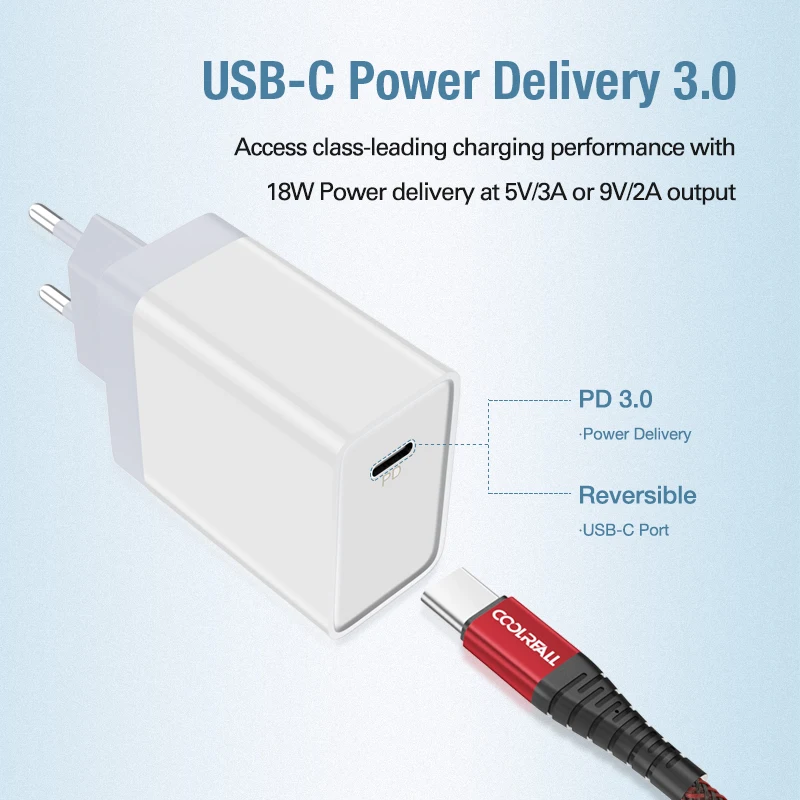 Coolreall 18 Вт Быстрая зарядка 3,0 зарядное устройство usb type C быстрое зарядное устройство для iPhone X Xs Xr 8 телефон PD зарядное устройство для huawei samsung Xiaomi