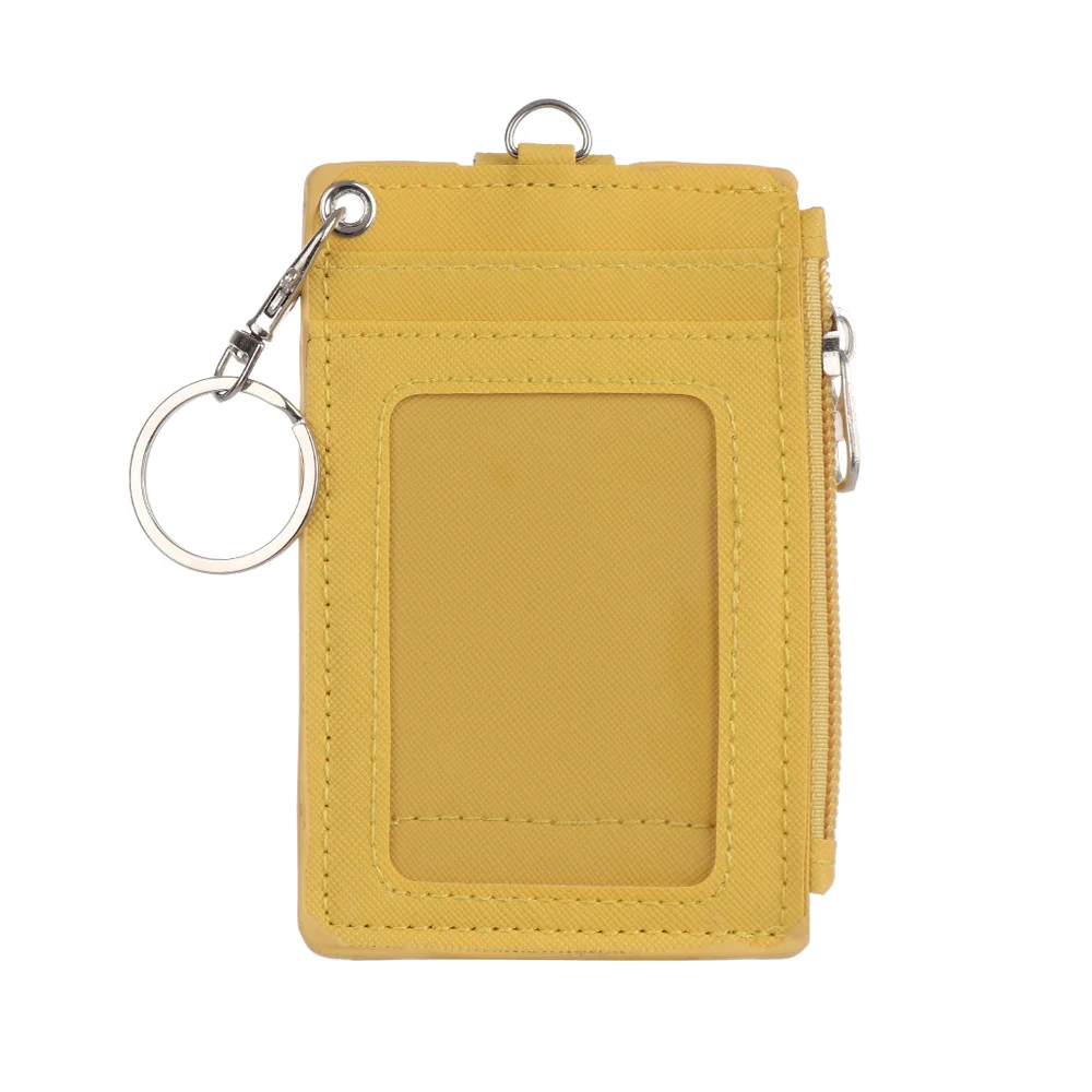 1PC Unisex Portable Keychain Bus Cards Cover PU Leather Business ID Card Credit Badge Holder Coin Purse Wallet New - Цвет: Цвет: желтый