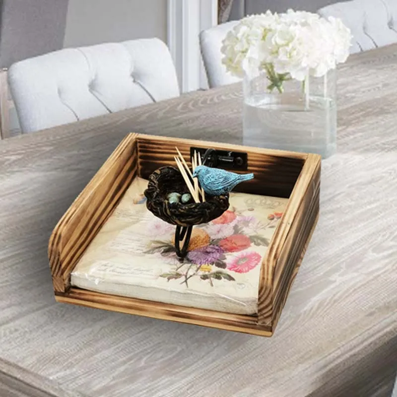 

American Wooden Square Tissue Box Fire Wooden Tabletop Bird's Nest Creative Storage Kitchen Restaurant