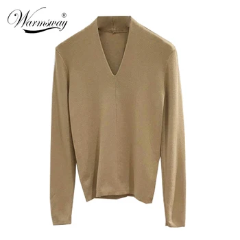 

Korean Long Sleeve V-Neck Knitwear Elegant Solid Color High Elasticity Tops Women Sweater Autumn Winter Basic Pullover CY-063
