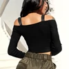 Spring T Shirt Women Long Sleeve T-shirt Crop Top 2022 Korean Fashion Style Feminina Knitted Cotton Black Sexy Short tshirt ► Photo 2/6