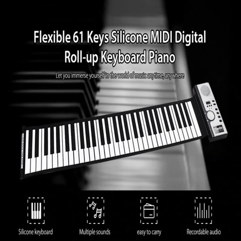 Портативная 61 клавиша рулон пианино USB MIDI клавиатура MIDI Controller Ручной Электронный фортепиано