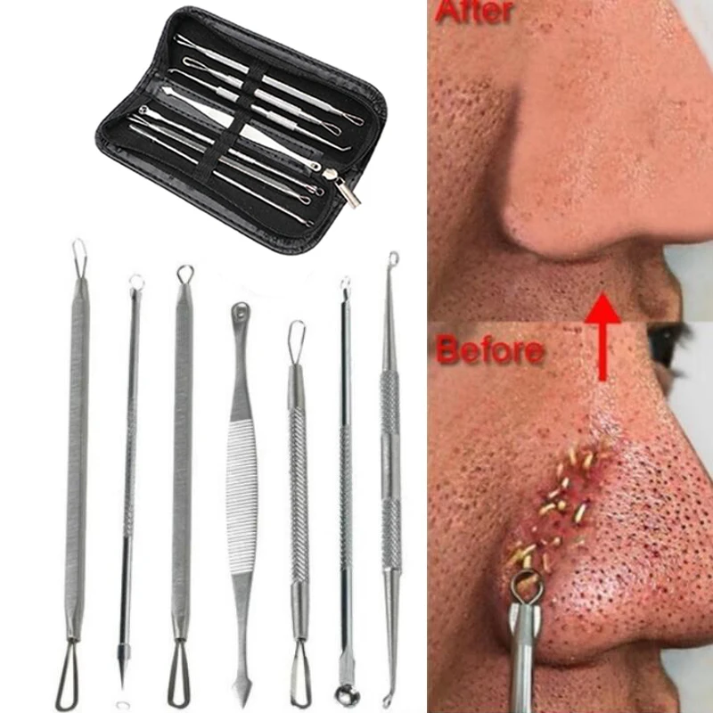 3 4 5 7 8 Pc Stainless Steel Blackhead Remover Tool Kit Face Massage Whitehead Pimple Spot Comedone Acne Extractor Face Massager