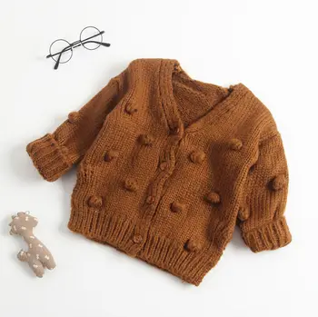 

Girls Sweater Woolen Coat for Girls 3D Pom Pom Decor Cardigan for a Girl Autumn Winter Baby Girl Sweater Coat