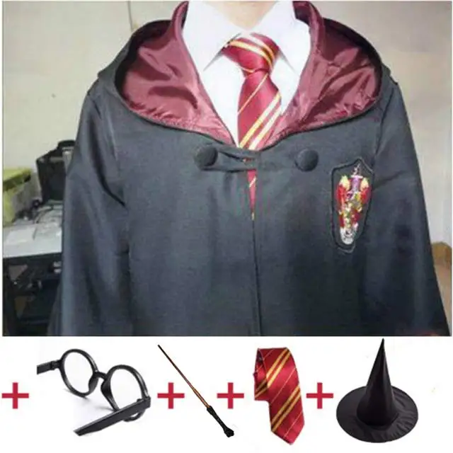 Robe Cape Cloak With Tie Scarf Wand Potter Glasses Ravenclaw Gryffindor Hufflepuff Slytherin Costume Adult Potter Cosplay - Цвет: Gryffindor full Set