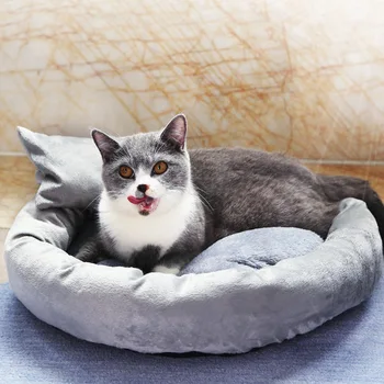 

Round Soft Warm Pet Bed For Dogs Cat Short Plush Winter Warm Sleeping Nest Dog Basket Washable Pet Sleeping Cushion With Pillow