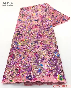 

Anna baby pink african velvet lace fabric 2020 high quality embroidery with sequins laces nigeria mesh fabrics 5 yards for dress