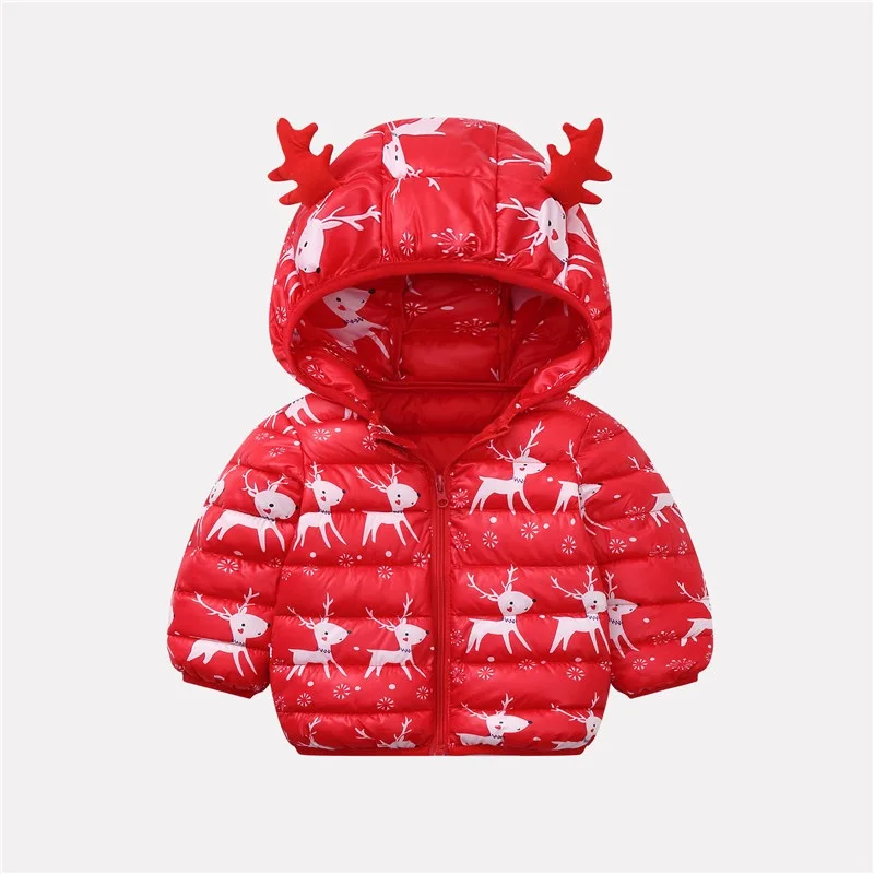 

Winter style cute Christmas fawn pattern down jacket light and warm girls cotton casual hooded jacket children