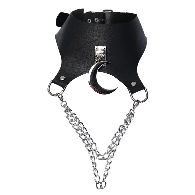 Chocker InstaHot, панк, луна, готический, темно-черный, сексуальный чокер, цепочка, ожерелье для женщин, из искусственной кожи, воротник, ожерелье, Chaplet, металлическая цепочка, ювелирное изделие - Окраска металла: Chocker