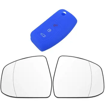 

1pcs Silicone Car Key Cover Remote Cover Navy Blue & 2pcs Car Rear View Wing Mirror Lens Glass with Heated for Ford
