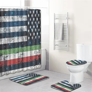 

National Flag Home Decor Non-slip Toilet Bathroom Mat Set Water-proof Shower Curtain Bathroom Set with Shower Curtain and Rugs