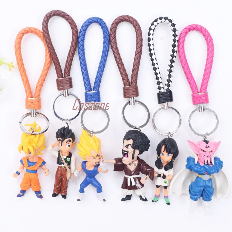 

6pcs/Lot Anime Dragon Ball SON GOKU Cosplay Keychain PVC Figure Car Bag Keyring Holder PU Rope Chain Pendant