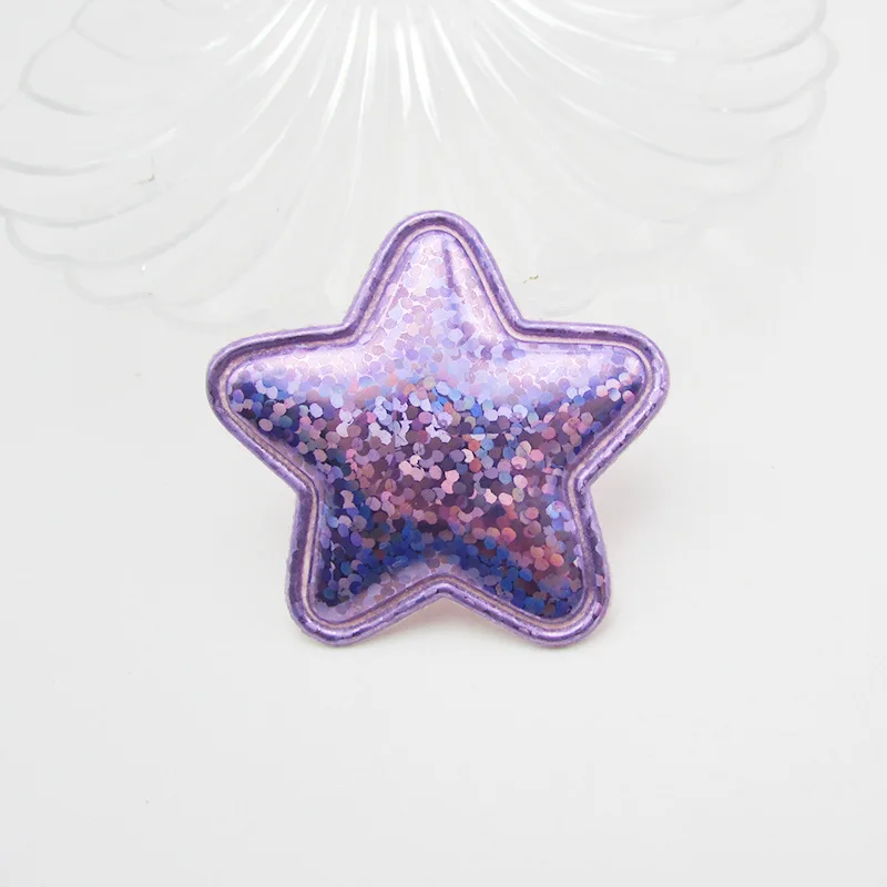 60 шт./лот 4 см блестящий лазер ПУ Звезда Мягкие патчи для маленьких девочек аксессуары для волос аппликации для рукоделия BB зажимы орнамент - Цвет: purple