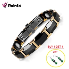 Rainso Black Ceramic Tungsten Steel Charm Magnetic Health Care Link Bracelets for Women with Gold color ORB-216-01BKG 2020