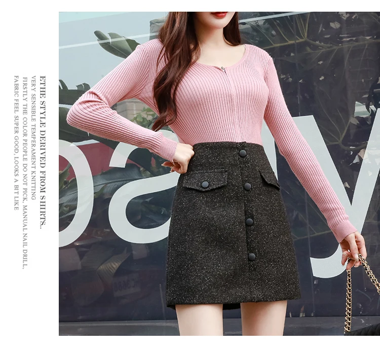 Корейская модная Женская осенне-зимняя шерстяная юбка, толстые теплые мини-юбки трапециевидной формы с высокой талией, женские шерстяные сапожки, мини-юбки Faldas