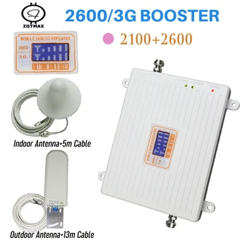 

ZQTMAX 3G 4G Repeater 2100 2600 Dual Band signal booster LTE data Mobile Signal Amplifier + indoor outdoor antenna accessories