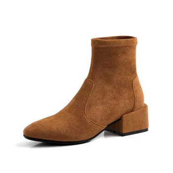 

2019 ankle boots for women genuine leather boots women shoes High quality luxury brand Rome slip-on shoes size 35-40