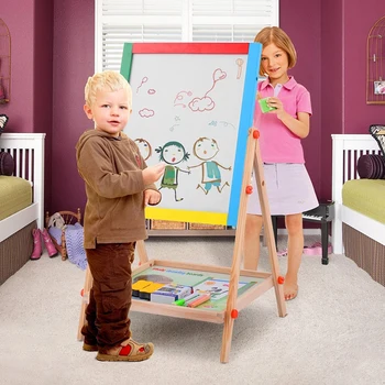 

2-in-1 Smart Designed Adjustable Wooden Easel Drawing Board Durable Solid Pine Wood Lightweight Children Drawing Board
