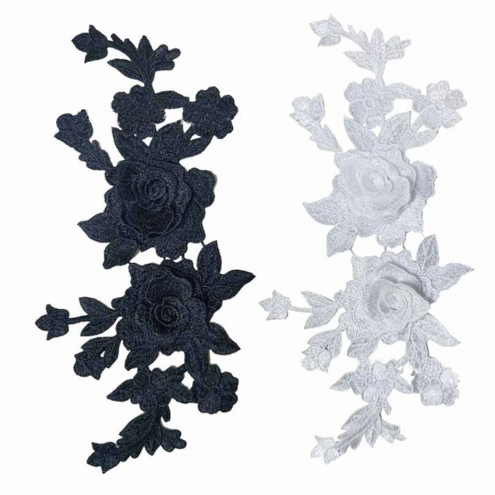 GORGECRAFT 2 Paires De Patchs De Fleurs Noires Vêtement Applique Broderie Bricolage Robe De Mariée Couture