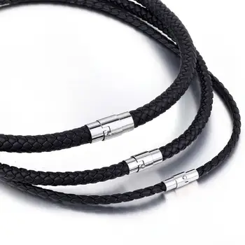 Thin Brown Black Braided Cord Rope Man Made Leather Necklace for Men Chocker Silver Color Stainless Steel Clasp 4/6/8mm LUNM09