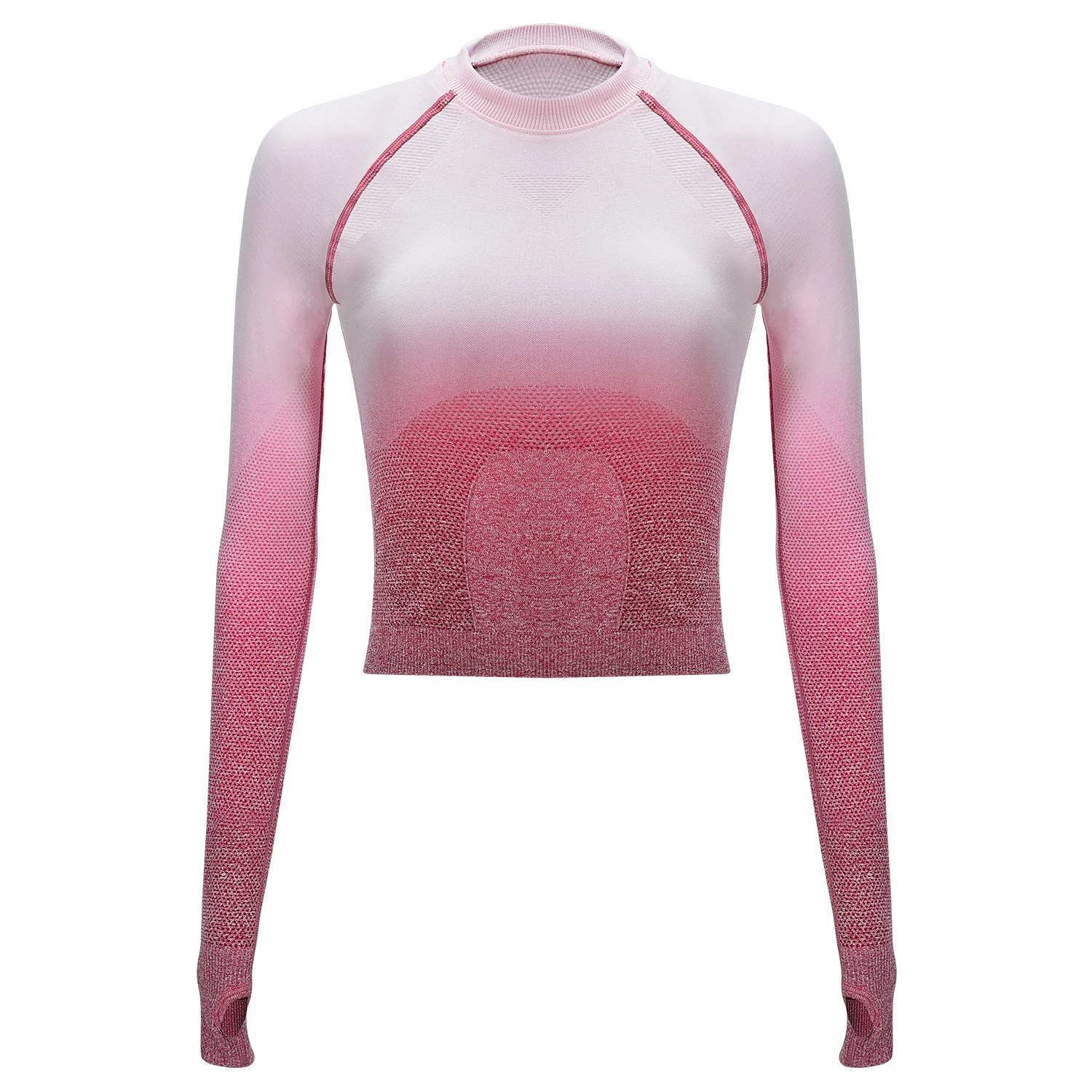 Лаванда Gradient Color O Neck Long Sleeve Yoga Shirt Women Seamless Fitness T-Shirt with Thumb Holes Workout Tops Breathable Sportswear - Цвет: Лаванда