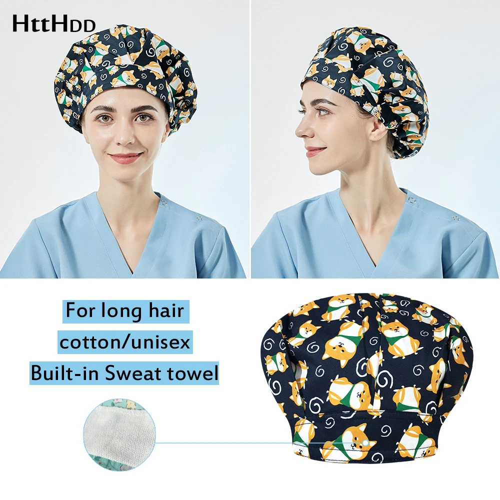 

high quality Multicolor Elastic Tieback work Tail hat Beautician work scrubs cap Pet shop adjustable scrubs hats Animal prin