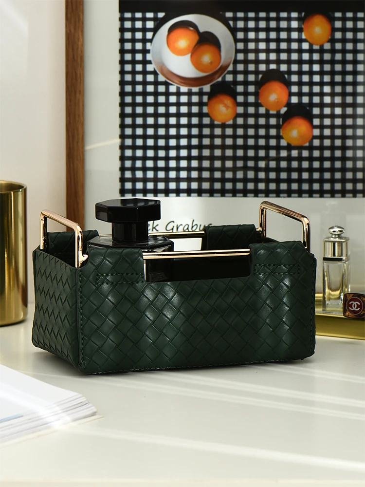 Home And Bathroom Organizer PU Leather Cosmetic Organizer Storage Box Makeup Brush Holder Sundries Basket Lipstick Organizer 5