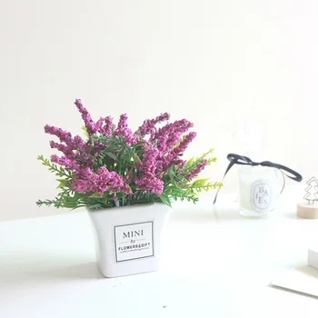 

Artificial Flower Bonsai Set Foam Lavender Fakel Flower Potted Decorative Crafts Ceramic T-Shaped Cup Ornaments for Home Decor