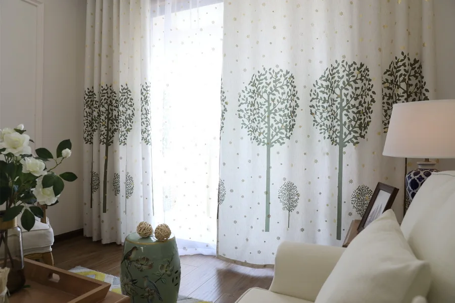Modern Green Tree Half Blackout Curtains For Living Room Shiny Gold Snowflower Drapes Fabric for Bedroom Window Treatments187#4